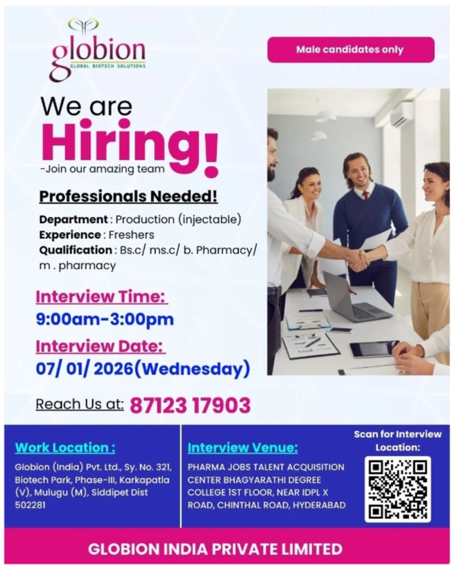 Globion India Pharma Jobs Production Walk In 2026