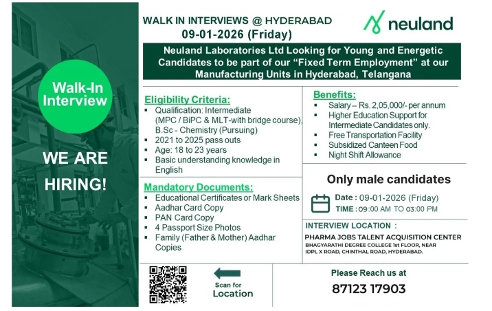 Neuland Laboratories Pharma jobs