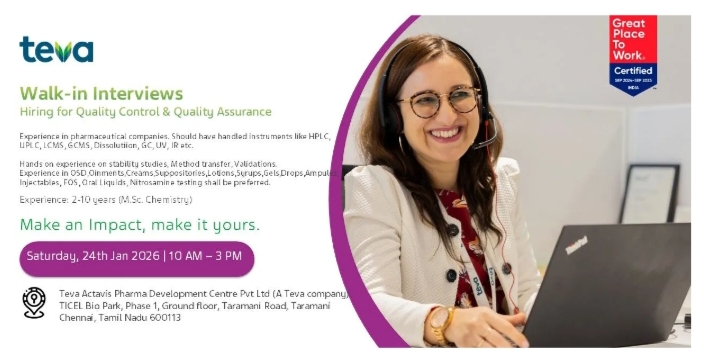 Teva Pharma jobs for Quality Control Quality Assurance, MSc Chemistry