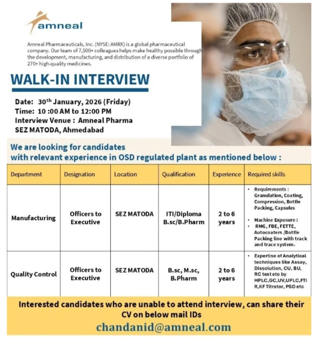 Amneal Pharma Manufacturing QC Walk-In 2026