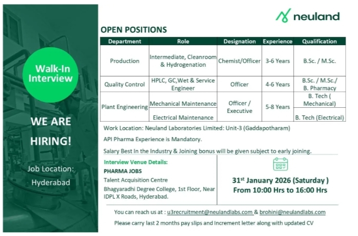 Neuland Labs Production QC Engineering Walk-In