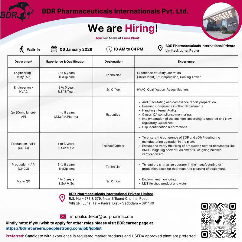 BDR Pharmaceuticals Pharma Jobs Walk In Interview
