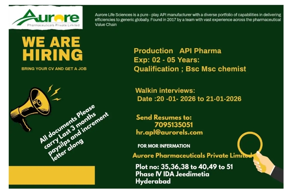 Aurore Production Jobs Walk In Hyderabad