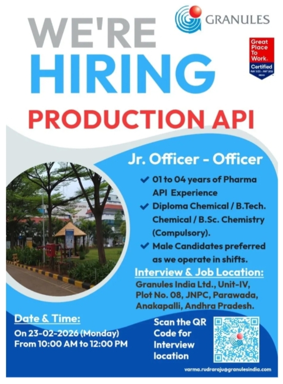 Granules India Production API Walk In 2026