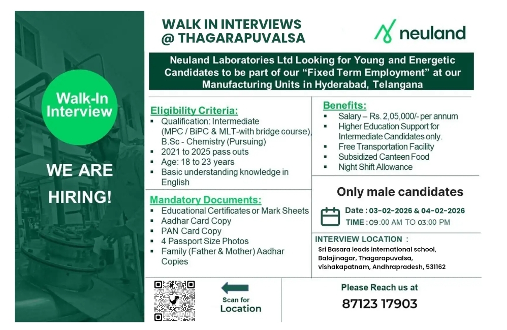 Neuland Pharma Jobs for Production Manufacturing BSc Chemistry