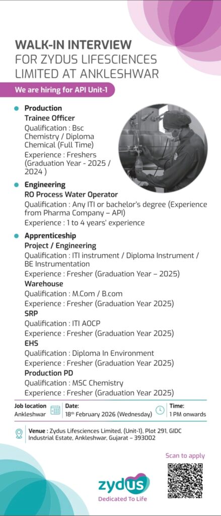 Zydus Pharma Jobs Production Engineering