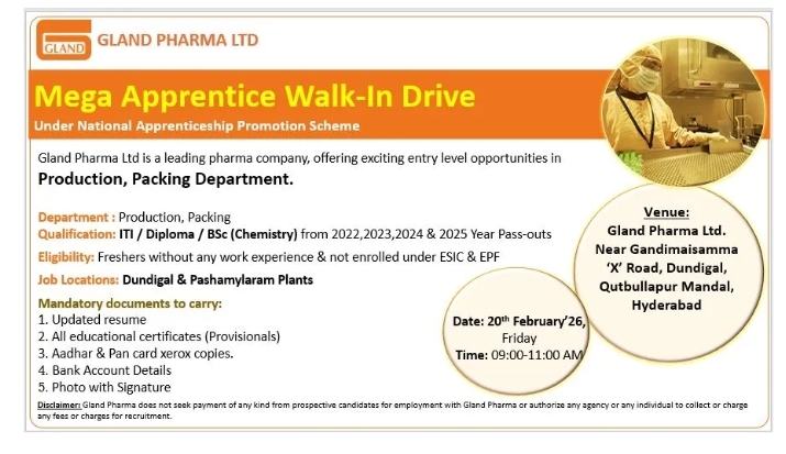 Gland Pharma Jobs Production Packing