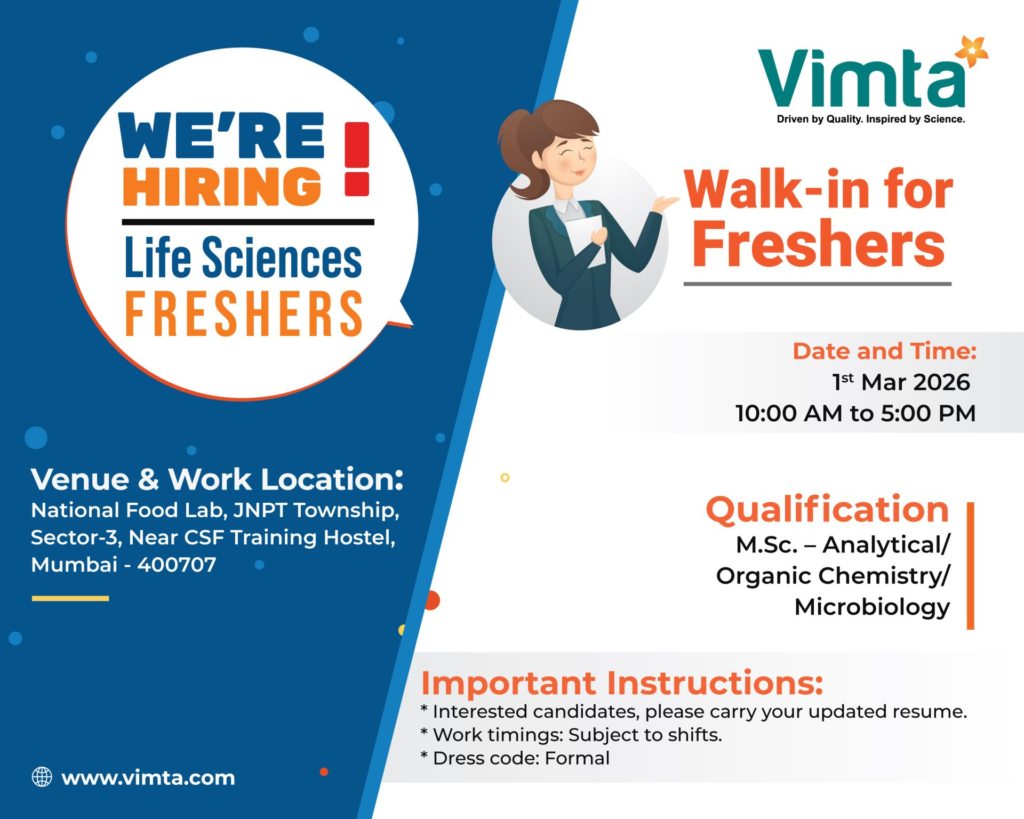 Job Opening Vimta Pharma Jobs MSc Chemistry Microbiology