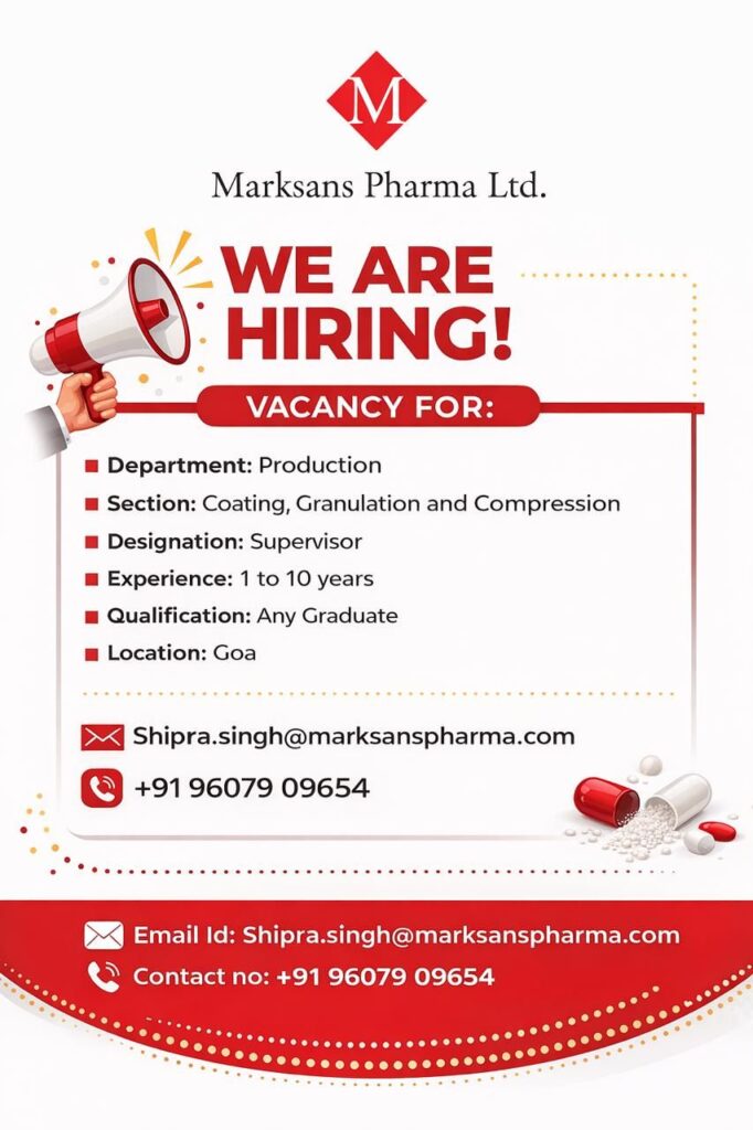 Marksans Pharma Production Jobs Hiring