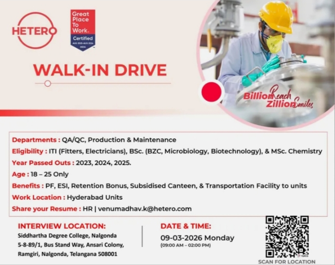 Hetero Pharma Jobs QA QC Production Walk In