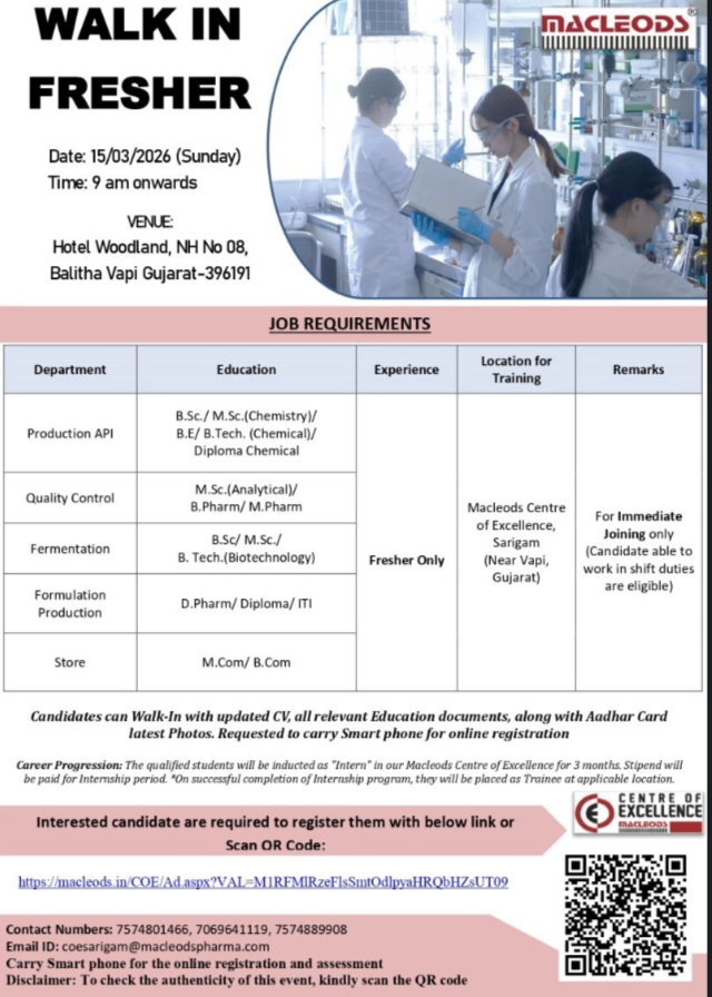 Macleods Pharma Jobs Production QC Fermentation