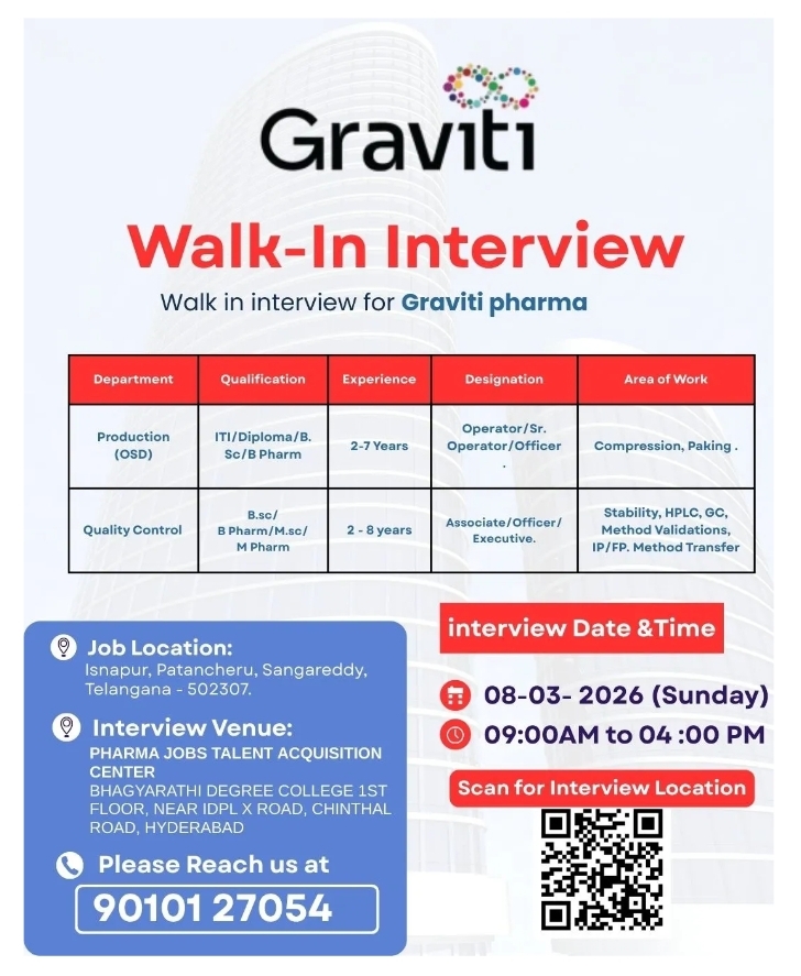 Graviti Pharma Jobs Production OSD QC 2026