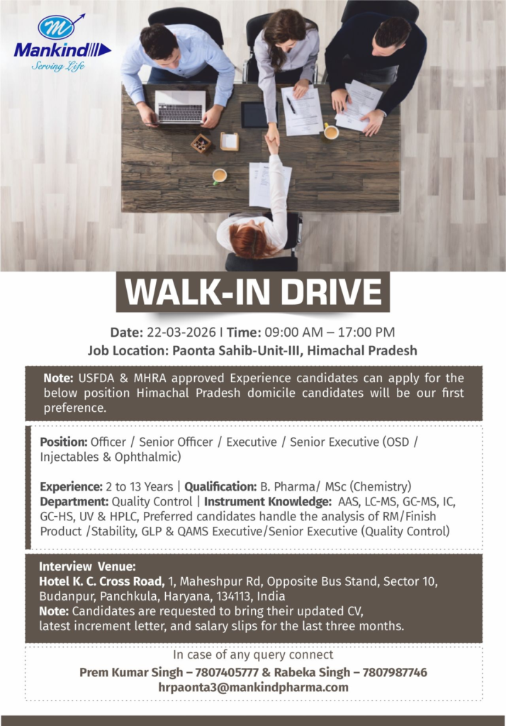 Mankind Pharma Pharma Jobs Quality Control