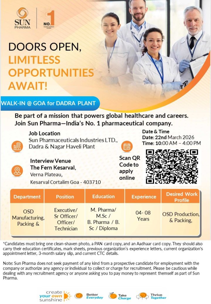 Sun Pharma Pharma Jobs OSD Manufacturing Packing