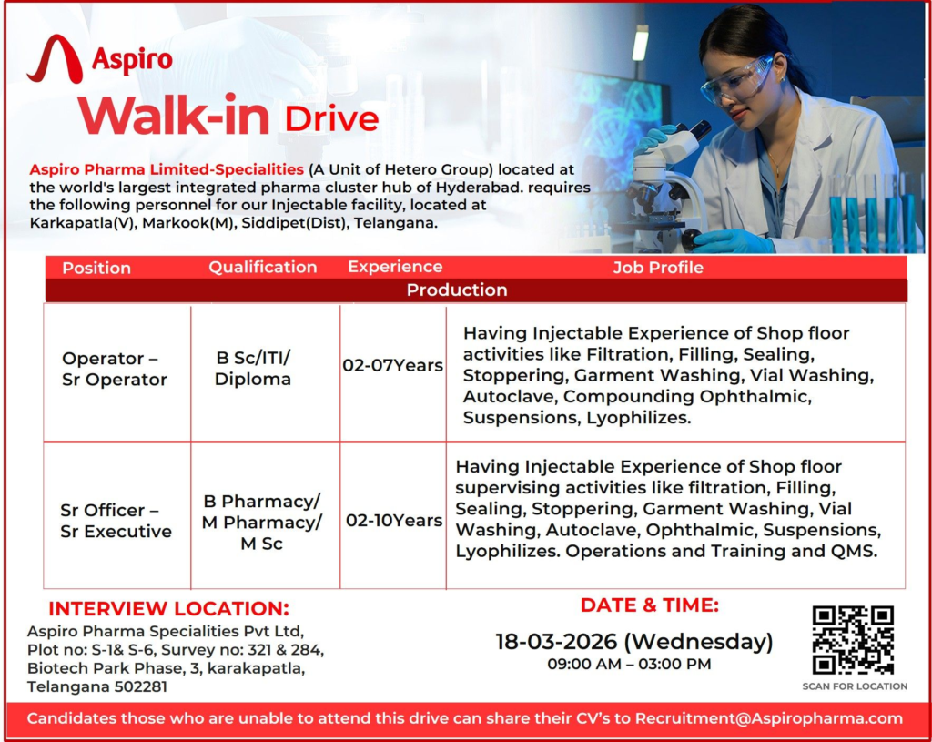 Aspiro Pharma Jobs Production Walk In