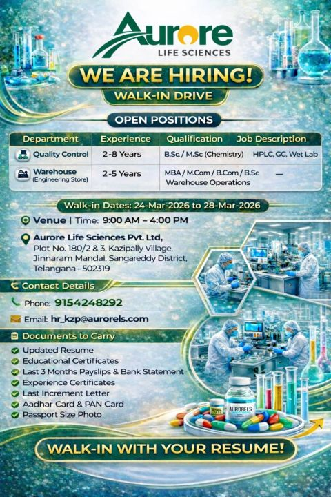 Aurore Pharma Jobs QC Warehouse Walk In