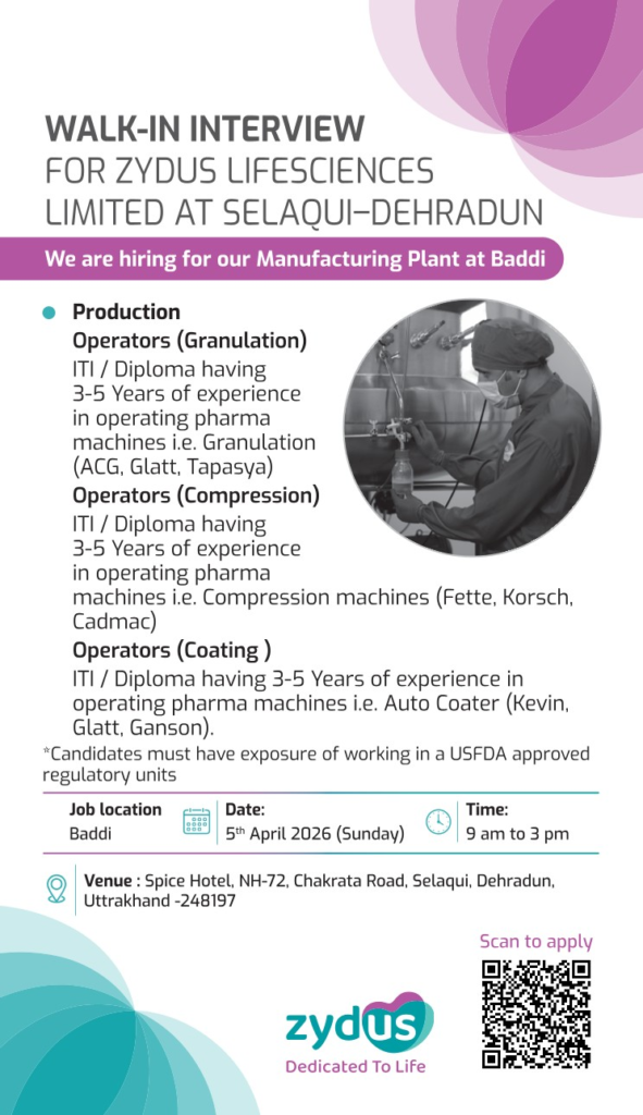 Zydus Pharma Jobs Production ITI Diploma