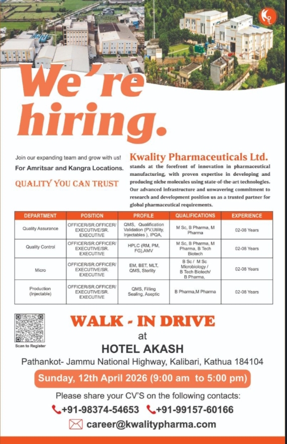 Kwality Pharma Jobs QA QC Production Hiring