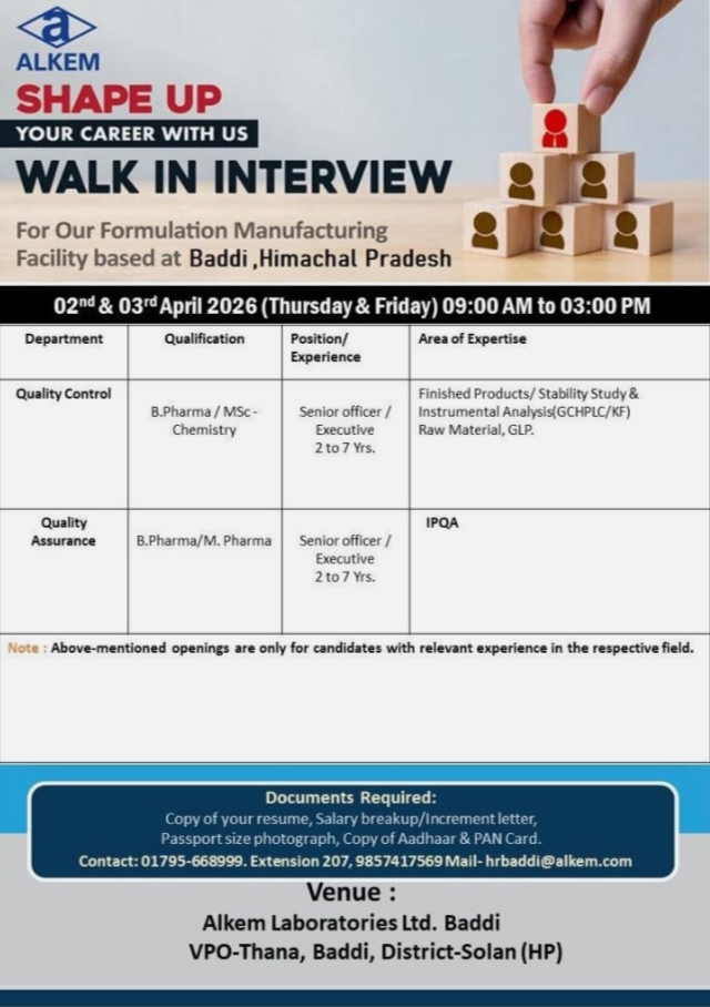 Alkem Pharma QC QA Walk In Jobs 2026