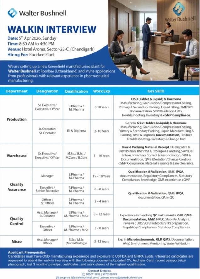 Walter Bushnell Pharma Jobs