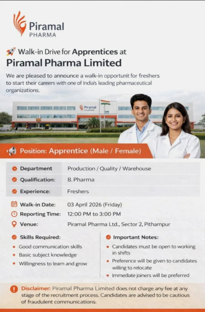 Piramal Pharma Jobs Apprentice BPharma