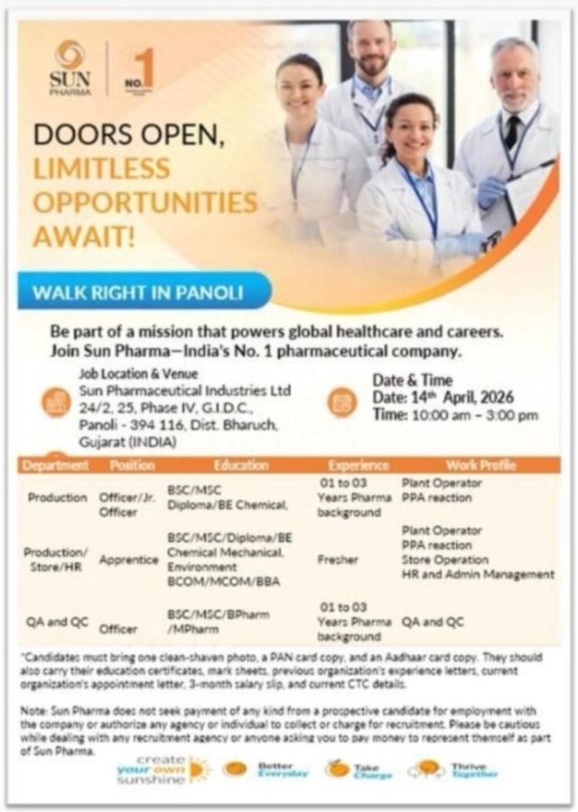 Sun Pharma Jobs Production QA QC