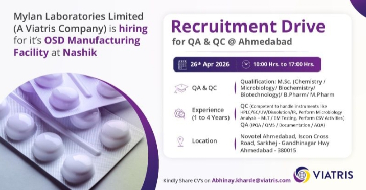 Mylan Pharma Jobs QA QC Walk In 2026