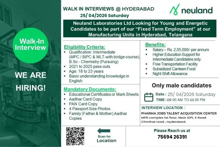 Neuland Pharma Production Jobs Walk In 2026