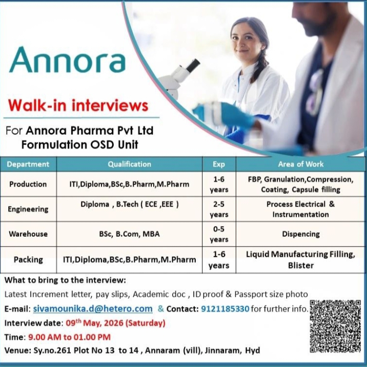 Annora Pharma Jobs Production Packing Hiring