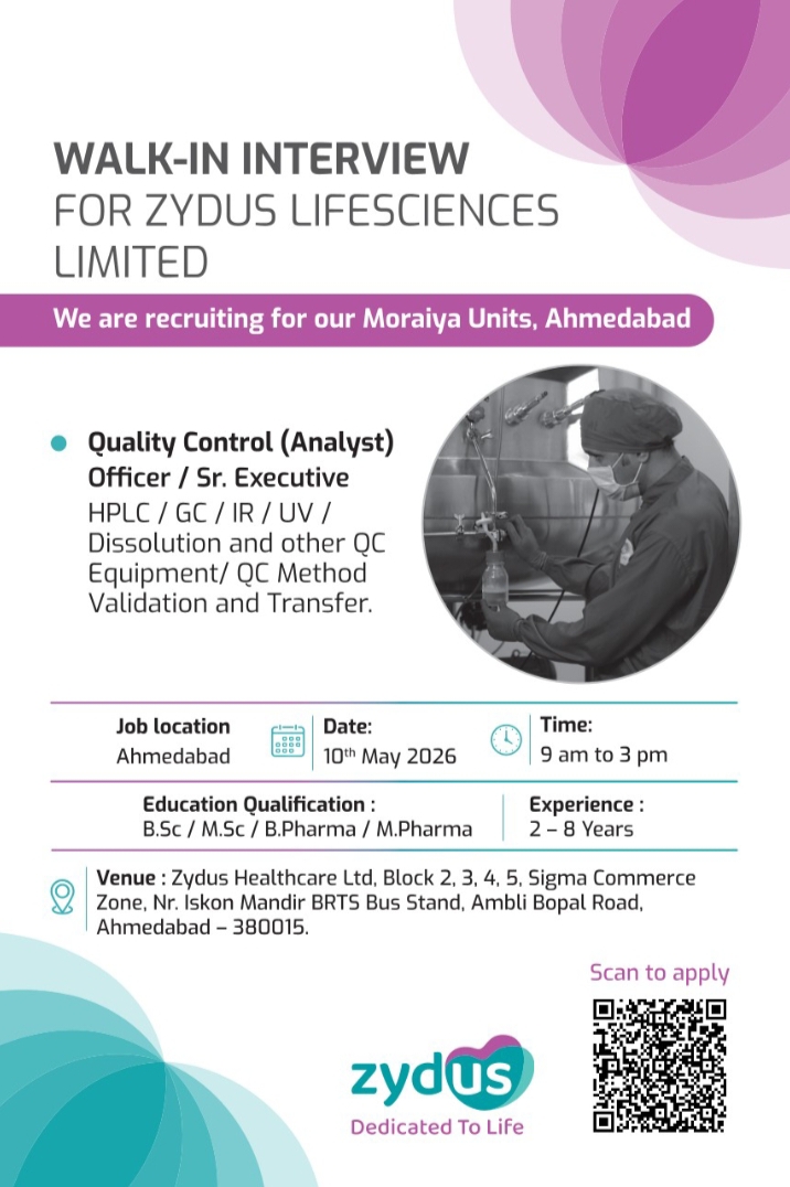 Zydus QC Pharma Jobs 2026