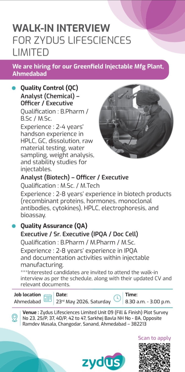 Job Opening Zydus Pharma Jobs QC QA