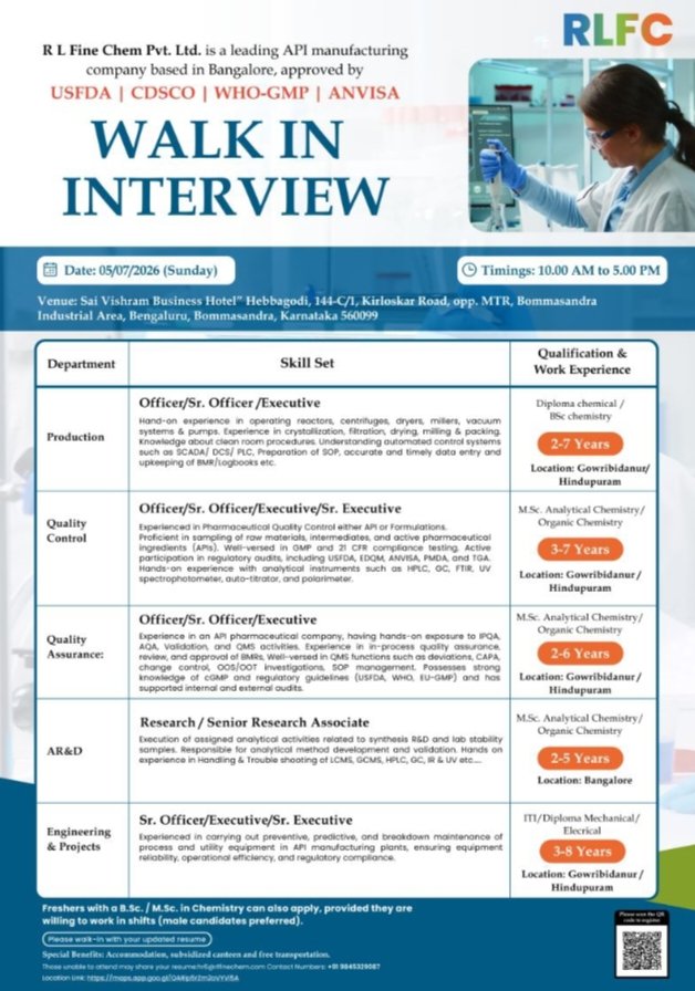 Job Opening RL Fine Chem Pharma QC QA Jobs
