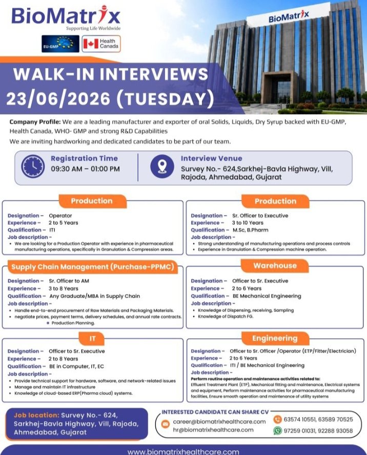 Job Opening BioMatrix Pharma Production IT Jobs