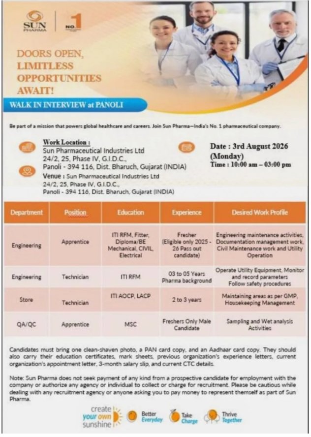 Job Opening Sun Pharma Engineering QA QC Jobs